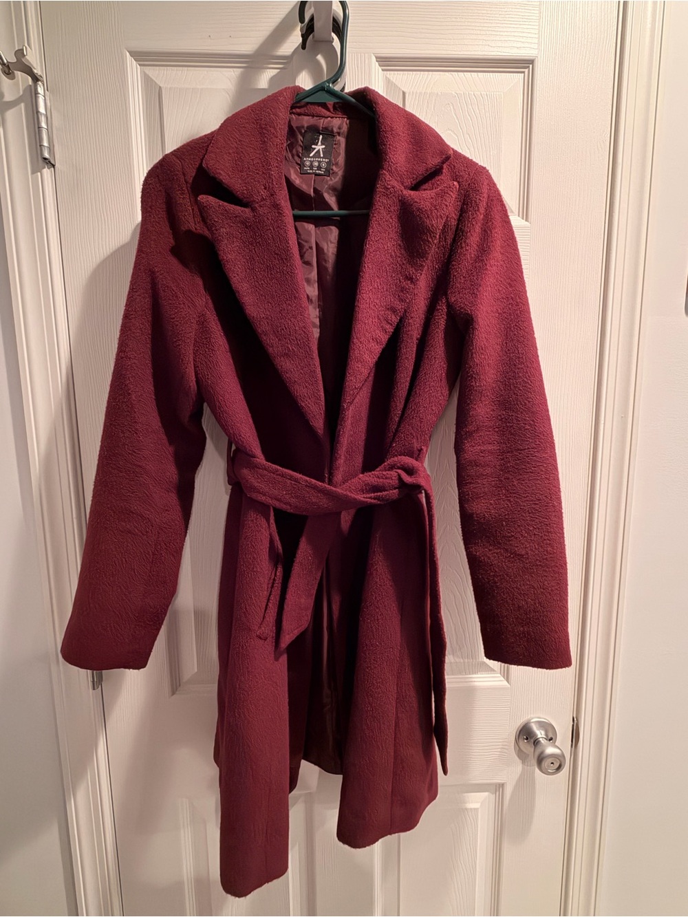 Atmosphere Stylish Women's Belted Coat in Burgundy US Size 6